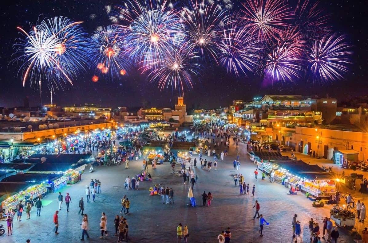 Jamaa-el-Fna-market-square-in-Marrakeshs-medina-with-fireworks-Marrakesh-Morocco